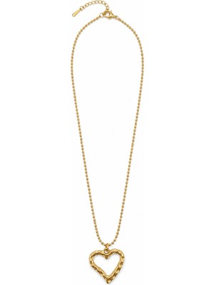 Stelle Jewelry Kadın Gold Renk Kalp Uçlu Kolye – 45 cm Boncuk Zincirli Dokulu Tasarım