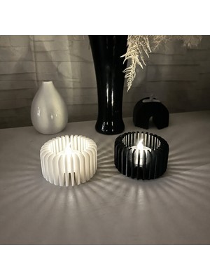 Brf Store Canarino Modern Çizgili Mumluk – 3D Baskı Tealight Mumluk (1 Adet)-Beyaz