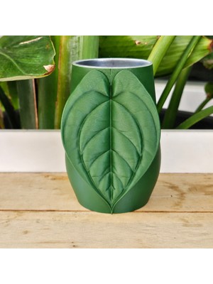 Brf Store Canarino Yaprak Desenli Kap – 3D Baskı Kalp Yaprağı Süslemeli Dekoratif Kap-Yeşil