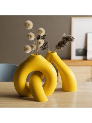Brf Store Canarino Interlocking Vazo – 3D Baskı Iç Içe Geçen Dekoratif Vazo-Sarı