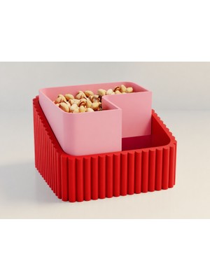 Brf Store Canarino Fıstık Kasesi – 3D Baskı Çift Hazneli Kabuk Ayırıcı Sunum Kasesi - Kırmızı Pembe