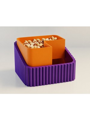 Brf Store Canarino Fıstık Kasesi – 3D Baskı Çift Hazneli Kabuk Ayırıcı Sunum Kasesi - Mor Turuncu
