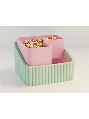 Brf Store Canarino Fıstık Kasesi – 3D Baskı Çift Hazneli Kabuk Ayırıcı Sunum Kasesi - Mint Pembe