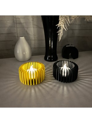 Brf Store Canarino Modern Çizgili Mumluk – 3D Baskı Tealight Mumluk (1 Adet)-Sarı