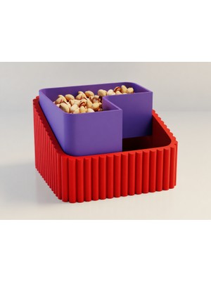 Brf Store Canarino Fıstık Kasesi – 3D Baskı Çift Hazneli Kabuk Ayırıcı Sunum Kasesi - Kırmızı Mor