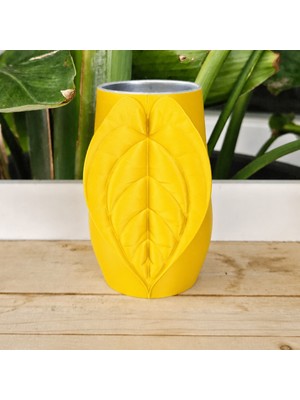 Brf Store Canarino Yaprak Desenli Kap – 3D Baskı Kalp Yaprağı Süslemeli Dekoratif Kap-Sarı