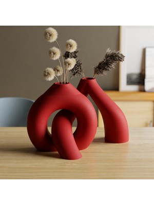 Brf Store Canarino Interlocking Vazo – 3D Baskı Iç Içe Geçen Dekoratif Vazo-Kırmızı