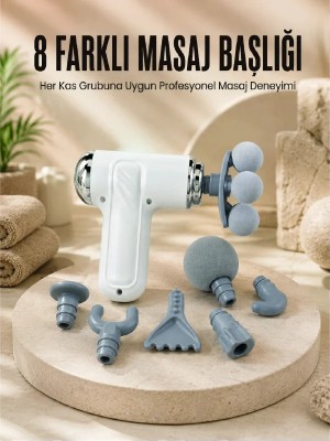 Mestore Çok Fonksiyonlu Masaj Tabancası Spor Sonrası Kas Rahatlatıcı 8 Başlıklı Masaj Cihazı