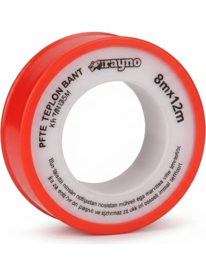 Brf Store Canarino Rayno Ptfe Teflon Bant 8mm x 12M | Su ve Gaz Tesisatı Için Sızdırmazlık Bandı | Yüksek Daya