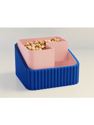 Brf Store Canarino Fıstık Kasesi – 3D Baskı Çift Hazneli Kabuk Ayırıcı Sunum Kasesi - Mavi Pembe