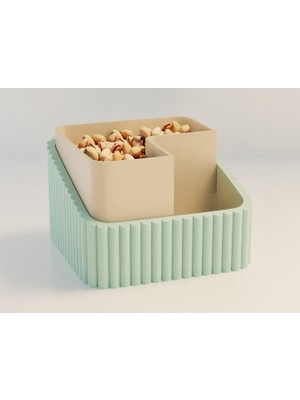 Brf Store Canarino Fıstık Kasesi – 3D Baskı Çift Hazneli Kabuk Ayırıcı Sunum Kasesi - Mint Bej