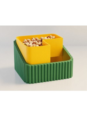 Brf Store Canarino Fıstık Kasesi – 3D Baskı Çift Hazneli Kabuk Ayırıcı Sunum Kasesi - Yeşil Sarı