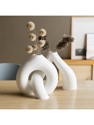 Brf Store Canarino Interlocking Vazo – 3D Baskı Iç Içe Geçen Dekoratif Vazo-Beyaz