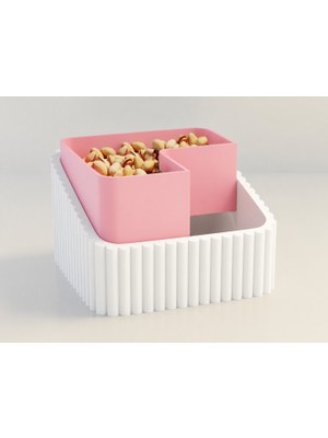 Brf Store Canarino Fıstık Kasesi – 3D Baskı Çift Hazneli Kabuk Ayırıcı Sunum Kasesi - Beyaz Pembe