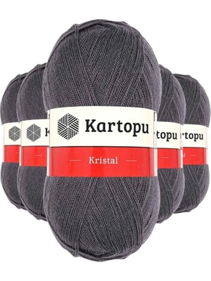 5 Adet Kristal Çift Katlı El Örgü Lif Ipi Kömür Gri K556 - Kartopu Mudanis