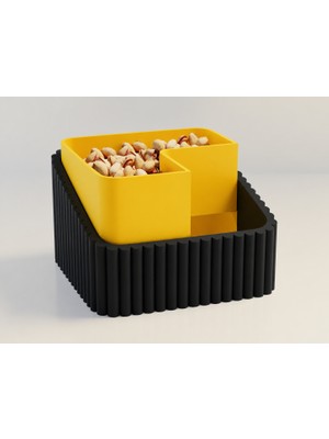 Brf Store Canarino Fıstık Kasesi – 3D Baskı Çift Hazneli Kabuk Ayırıcı Sunum Kasesi - Siyah Sarı