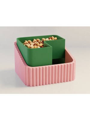 Brf Store Canarino Fıstık Kasesi – 3D Baskı Çift Hazneli Kabuk Ayırıcı Sunum Kasesi - Pembe Yeşil