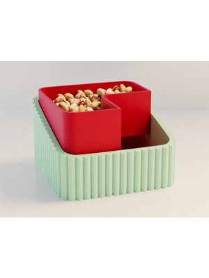 Brf Store Canarino Fıstık Kasesi – 3D Baskı Çift Hazneli Kabuk Ayırıcı Sunum Kasesi - Mint Kırmızı