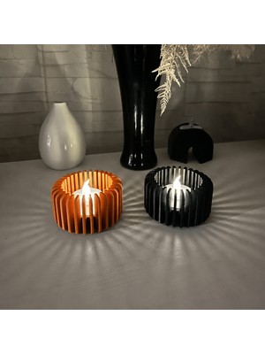 Brf Store Canarino Modern Çizgili Mumluk – 3D Baskı Tealight Mumluk (1 Adet)-Turuncu