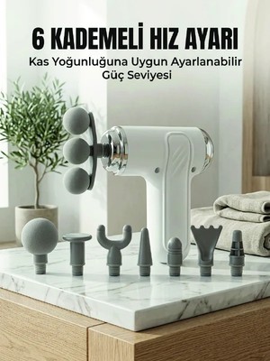 Mestore Profesyonel Kas Gevşetici Masaj Tabancası 8 Değiştirilebilir Başlıklı Kablosuz Masaj Cihazı