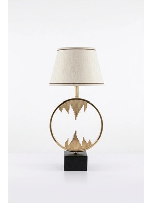 Luminzo Welis Eskitme Luxury Series Beyaz Başlık Yuvarlak Süslü Tasarım Metal Abajur Premium Tasarım Masa Lambası Aydınlatma
