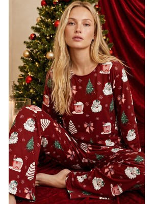 Siyah İnci Yılbaşı Temalı Desenli Termal Kumaşlı Ultra Soft Yumuşak Örme Pijama Takımı 26226302
