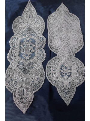 Supla Runner Seti Sunumluk Kordone Nakışlı Modern Amerikan Servis Takımı 6 Kişilik Set - Gri