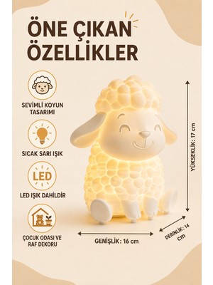 Eb Studio Sevimli Koyun Figürlü Sarı LED Gece Işığı – Bebek ve Çocuk Odası Dekoru 17 cm