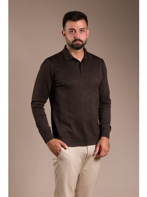 Zeki Özer Erkek Kahve Desenli Polo Yaka Triko