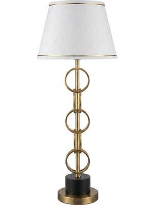 Luminzo Rabio Gold Luxury Series Beyaz Başlık Halkalı Tasarım Metal Abajur Premium Tasarım Masa Lambası Aydınlatma