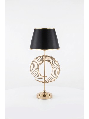 Luminzo Viora Gold Luxury Series Siyah Başlık Sarmal Tasarım Metal Abajur Premium Tasarım Masa Lambası Aydınlatma
