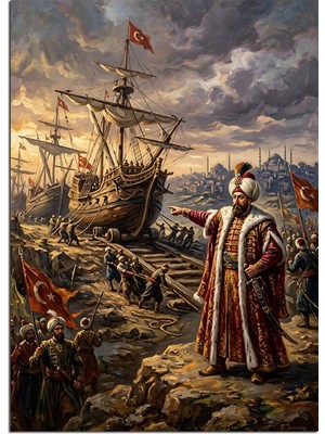 Artmeg Tersanede Gemileri Denetleyen Fatih Sultan Dekoratif Kanvas - Mdf Ahşap Tablo