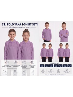 Secret Touch 2'li Paket Kız Erkek Çocuk %100 Pamuk Lakos Uzun Kollu Polo Yaka Okul Tişörtü