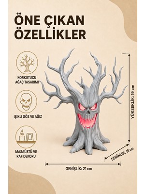 Eb Studio Işıklı Korkutucu Gri Ağaç Figürü 19 cm Gotik Dekoratif Biblo