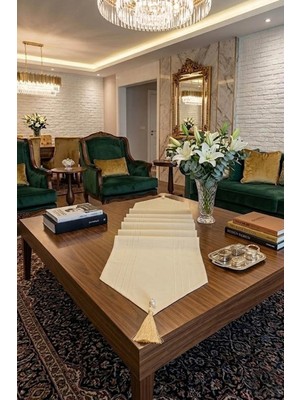 Çizgili Tek Runner, Colber Tek Runner 40X140CM Krem