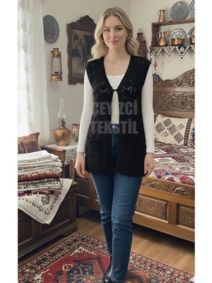 Özel Tasarım Istiridye Yelek, Çeyizlik Yelek, Siyah