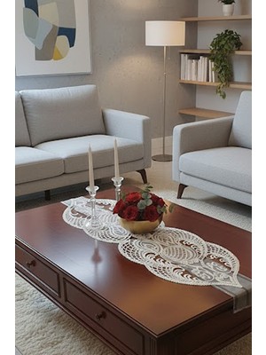 Fransız Dantel Detaylı Tek Runner, Masa Üzerine Runner, Masa Örtüsü Runneri