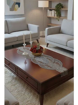 Fransız Dantel Detaylı Tek Runner, Masa Üzerine Runner, Masa Örtüsü Runneri