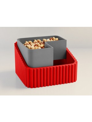 Brf Store Canarino Fıstık Kasesi – 3D Baskı Çift Hazneli Kabuk Ayırıcı Sunum Kasesi - Kırmızı Gri