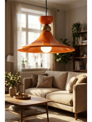 Luminzo Ferino Bohem Metal Eskitme Aksesuar Turuncu Metal Sarkıt 35 cm Avize Yemek Masası Üstü Salon Aydınlatma