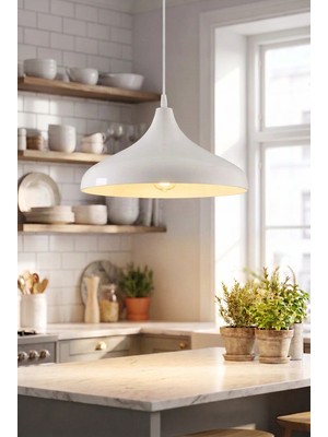 Luminzo Kaizer Beyaz 36 cm Modern Avize Sarkıt Rustik Mutfak Kuaför Cafe Lamba Dekoratif Aydınlatma