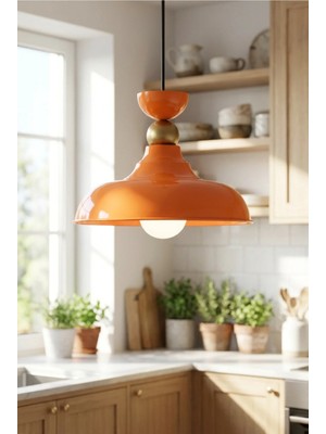 Luminzo Rauze Bohem Metal Eskitme Aksesuar Turuncu Metal Sarkıt 35 cm Avize Yemek Masası Üstü Salon Aydınlatma