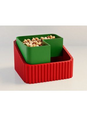 Brf Store Ysnprıme Fıstık Kasesi – 3D Baskı Çift Hazneli Kabuk Ayırıcı Sunum Kasesi - Kırmızı Yeşil