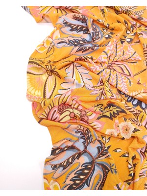 Kumaş Parça %85 Rayon %15 Elastan Ince Esnek Sandy Benzeri Jarse Turuncu Üzeri Çiçek Desenli Kumaş Elbiselik & Bluzluk En: 120CM