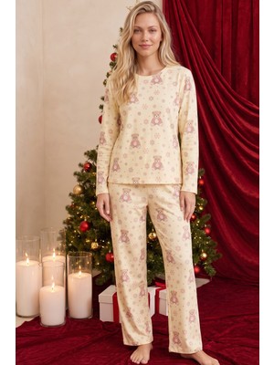 Siyah İnci Yılbaşı Temalı Desenli Termal Kumaşlı Ultra Soft Yumuşak Örme Pijama Takımı 26226917
