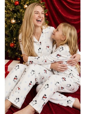 Siyah İnci Yılbaşı Temalı Desenli Termal Kumaşlı Ultra Soft Yumuşak Düğmeli Örme Pijama Takımı 26226806