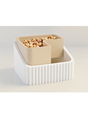 Brf Store Ysnprıme Fıstık Kasesi – 3D Baskı Çift Hazneli Kabuk Ayırıcı Sunum Kasesi - Beyaz Bej