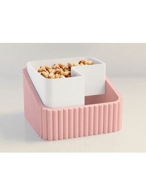 Brf Store Ysnprıme Fıstık Kasesi – 3D Baskı Çift Hazneli Kabuk Ayırıcı Sunum Kasesi - Pembe Beyaz