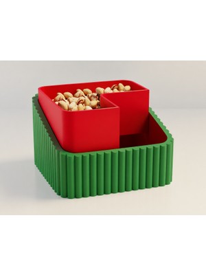 Brf Store Ysnprıme Fıstık Kasesi – 3D Baskı Çift Hazneli Kabuk Ayırıcı Sunum Kasesi - Yeşil Kırmızı