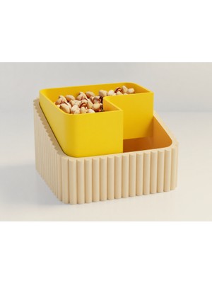 Brf Store Ysnprıme Fıstık Kasesi – 3D Baskı Çift Hazneli Kabuk Ayırıcı Sunum Kasesi - Bej Sarı